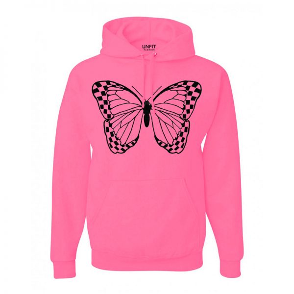 Racing Butterflies Hoodie In Neon Pink - Unfit Fashion