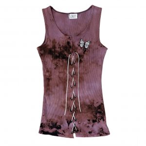 Tie-Dyed Butterfly Lace-Up Tank Top
